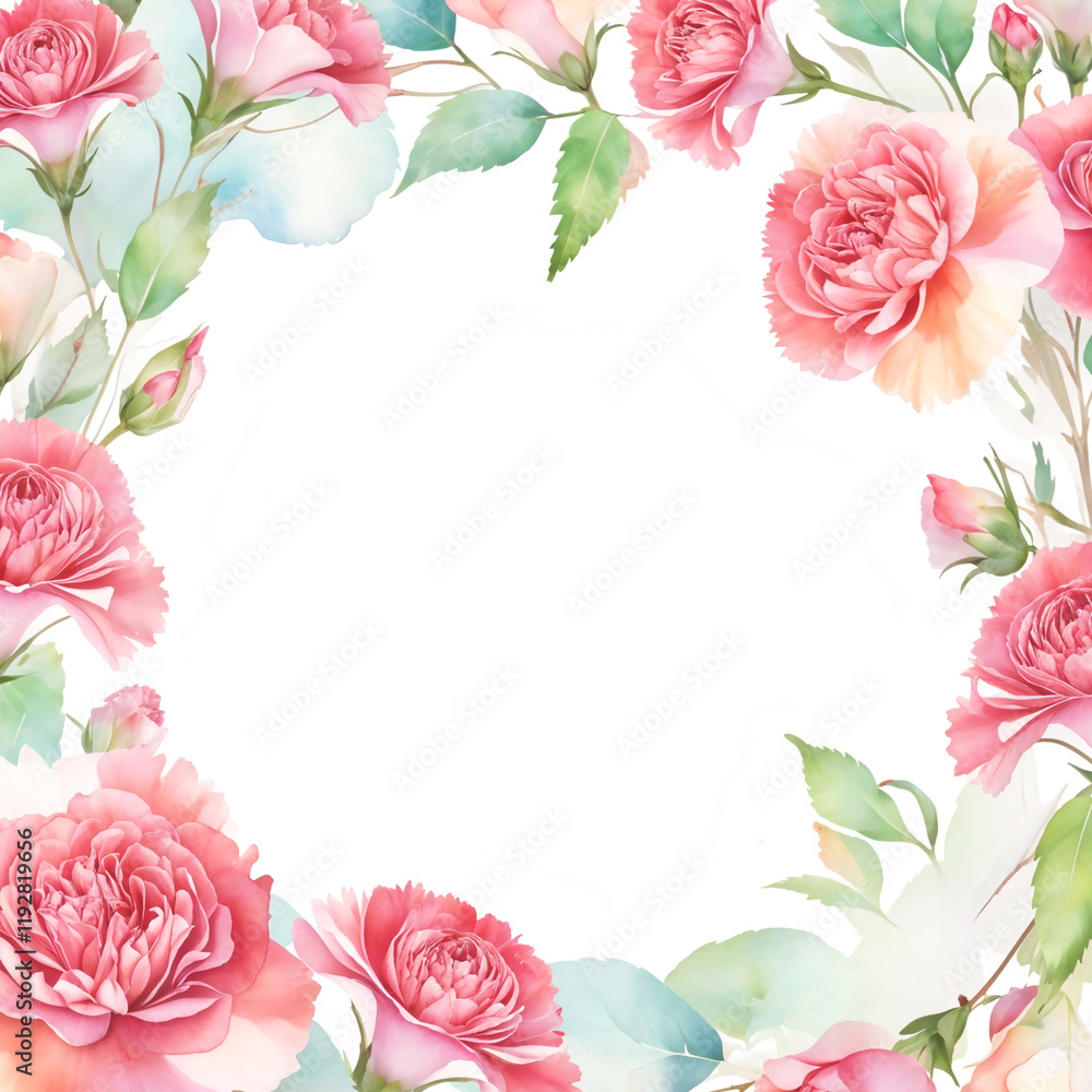 Red Carnation Watercolor Background Frame Red Carnation Watercolor Background Frame