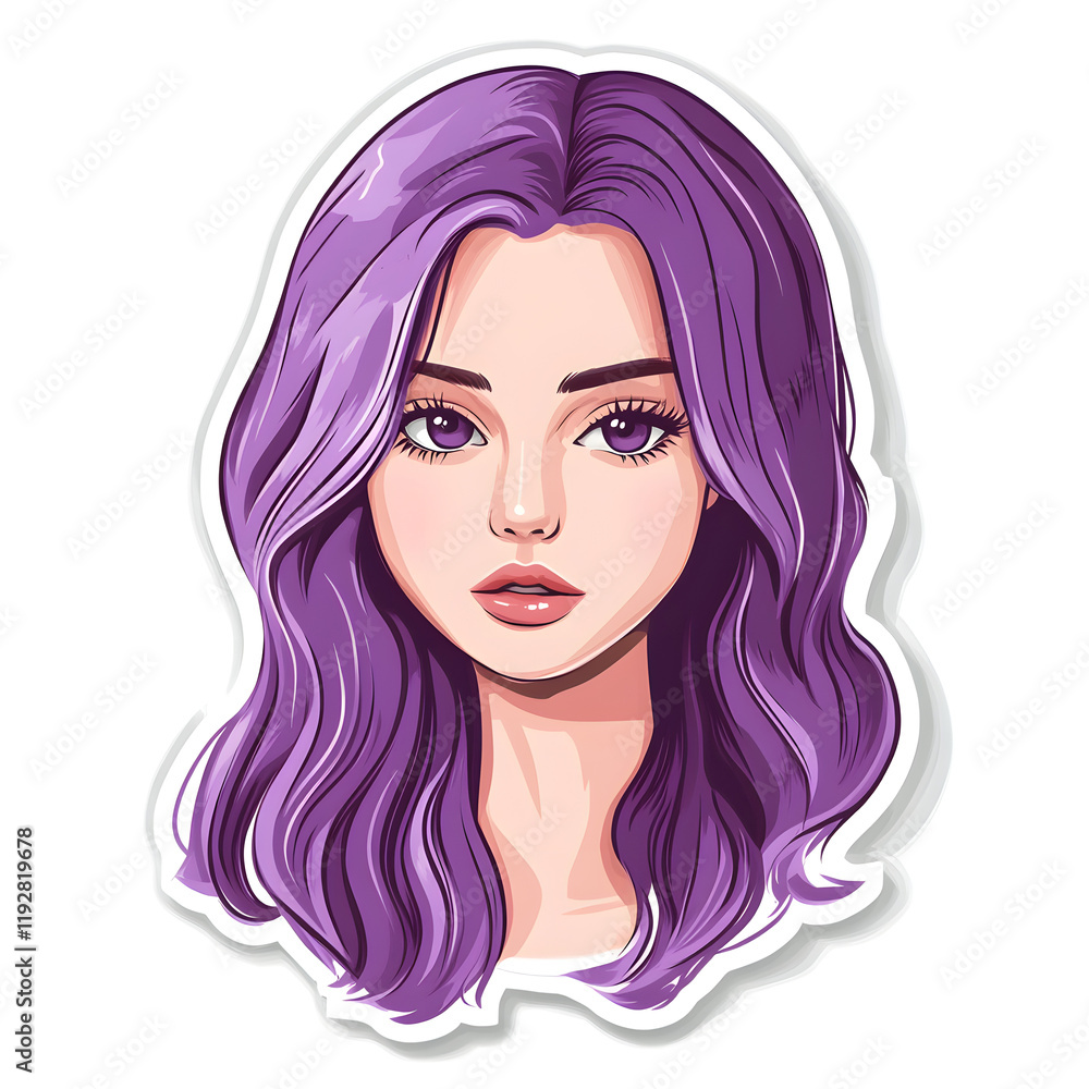 Modern Minimal Purple Girl Face Sticker on White Background Modern Minimal Purple Girl Face Sticker on White Background