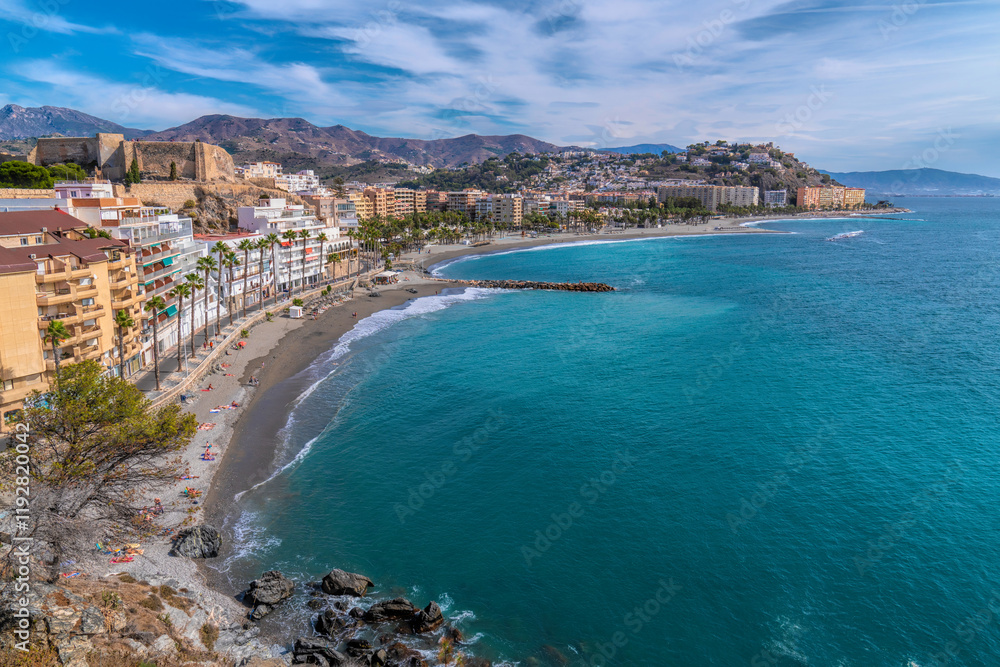 Fototapeta premium Almunecar town Spain with La Herradura beach coast and bay Costa del Sol Andalusia