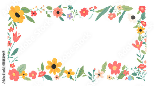 Floral Frame: A whimsical border of vibrant, hand-drawn flowers and leaves creates a charming and delicate frame, perfect for showcasing your creative designs.  