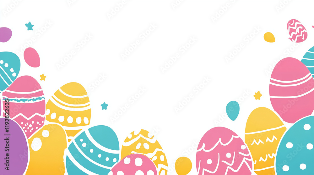 Easter eggs border with white background.