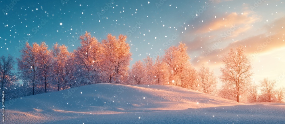 Naklejka premium Snowy sunrise winter landscape