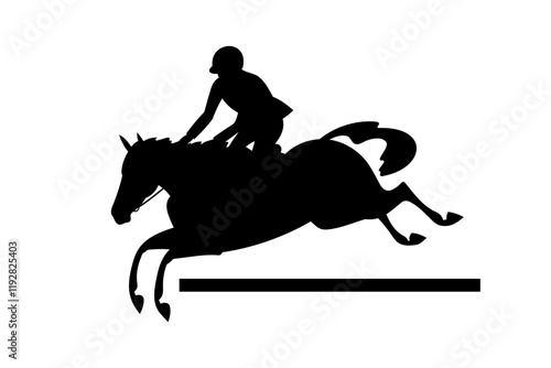 Vector silhouette, equestrian, show jumping, athlete and horse jumping