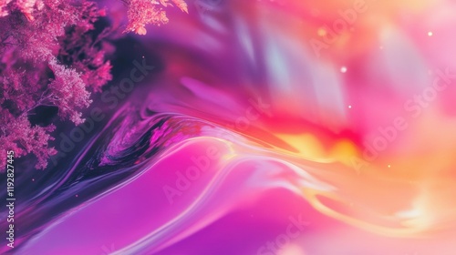 Ethereal Pink and Purple Abstract Sunset with Crystalline Branch Overlay