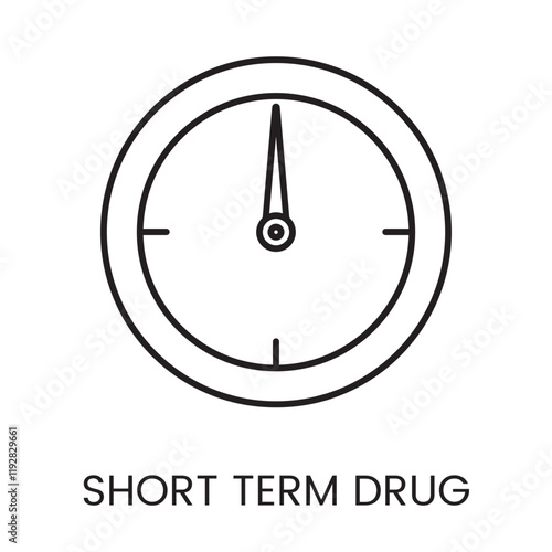 An icon of a clock in vector, symbolizing timing for short term drug use, with an editable stroke