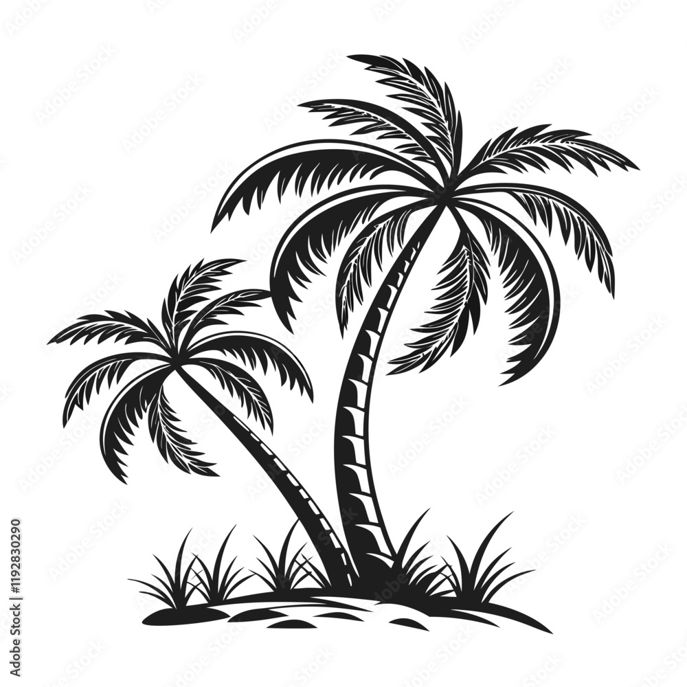 Fototapeta premium Black and White Palm Tree Illustration
