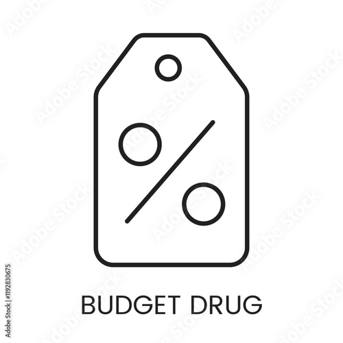 An icon of a price tag with a percentage symbol in vector, symbolizing budget drug pricing, with an editable stroke