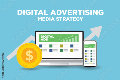 Digital advertising, Social media Strategy, website traffic growth flat design vector illustration