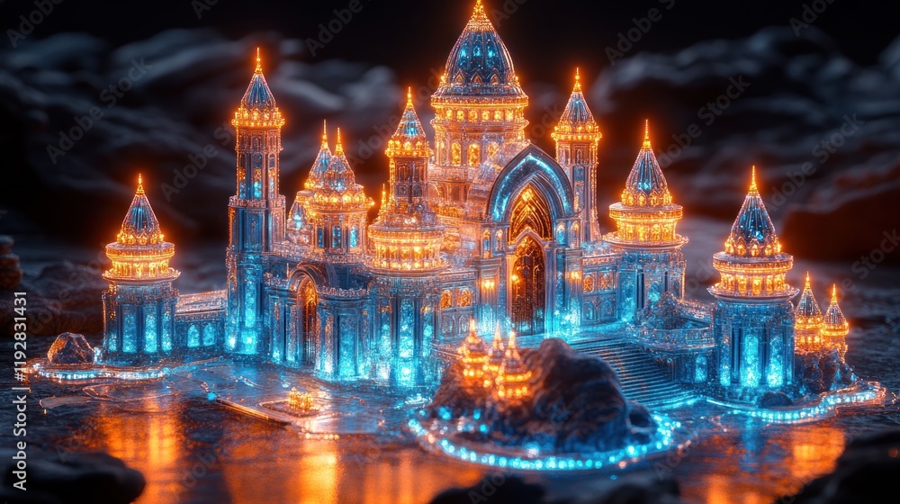 Fototapeta premium Glowing Crystal Castle on Island.