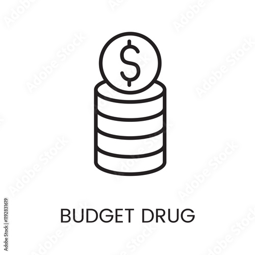 An icon of stacked coins with a dollar symbol in vector, representing budget friendly drug options, with an editable stroke