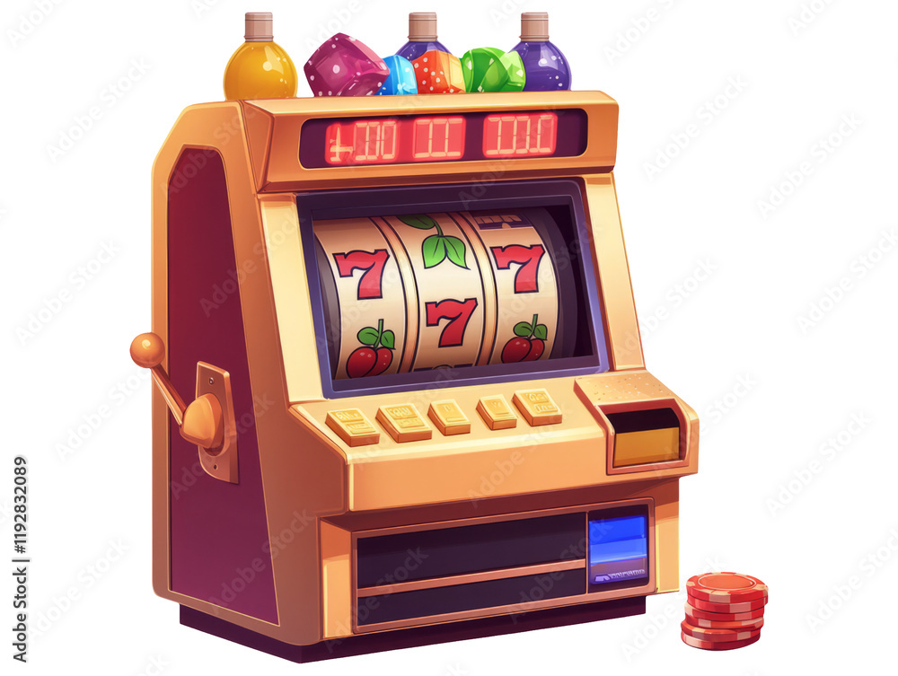 Classic Digital Slot Machine Interface with Cards and Chips Classic Digital Slot Machine Interface with Cards and Chips