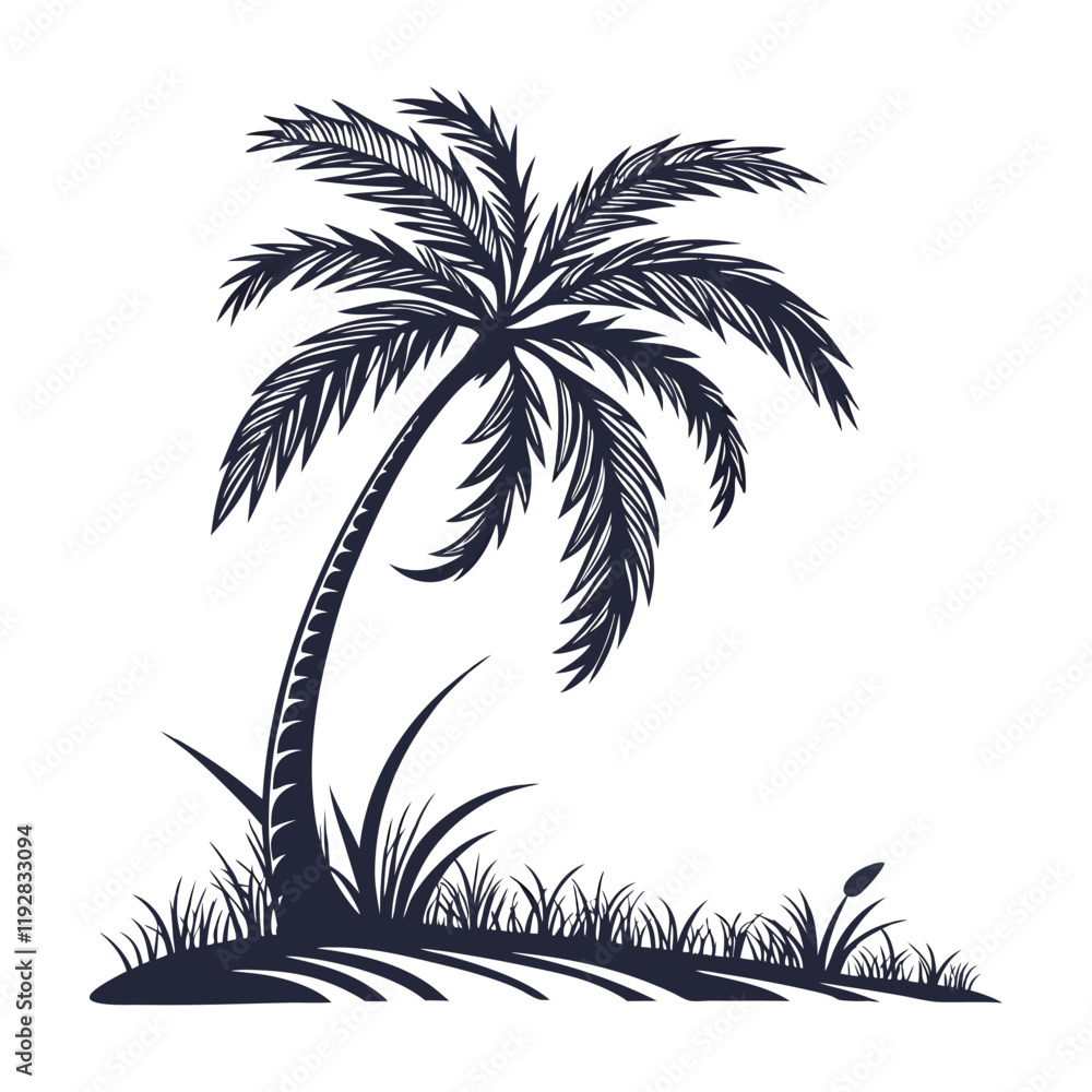 Fototapeta premium Black and White Palm Tree Illustration
