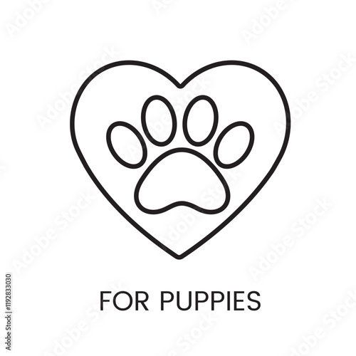 An icon of a puppy paw in vector, symbolizing products or care for puppies, with an editable stroke