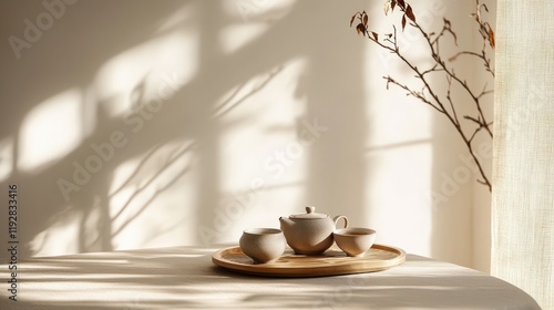 Serene Tea Set Basking In Sunlight