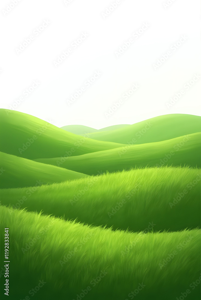 Obraz premium A scenic green field with hills and mountains under a bright sky and clouds
