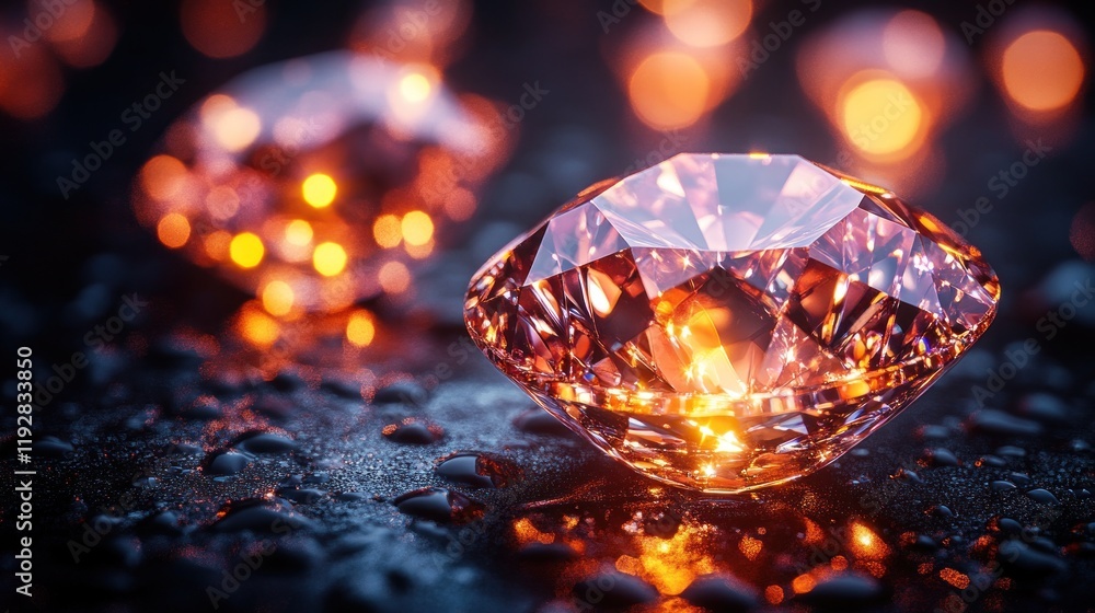 Glowing diamond on dark surface. Glowing diamond on dark surface.