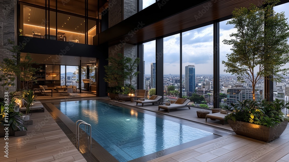 Fototapeta premium Stunning City View Pool Experience