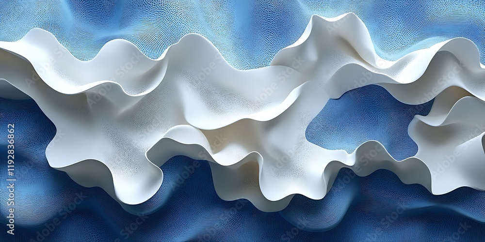 Fototapeta premium Abstract white waves on blue, design background
