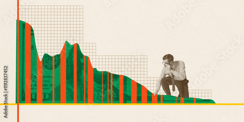 Foto Man observing declining economic chart, symbolizing financial crisis and market downfall