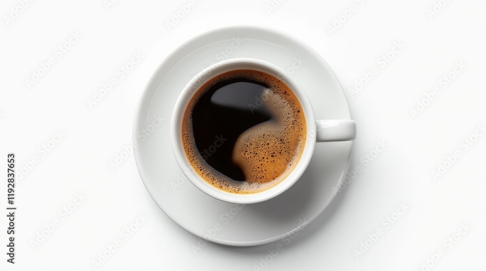 Cup of black coffee in a white saucer on a plain background Cup of black coffee in a white saucer on a plain background