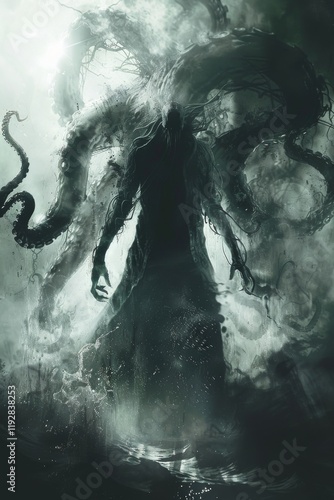 Demon monster silhouette dark fantasy horror concept for mythical and creature projects