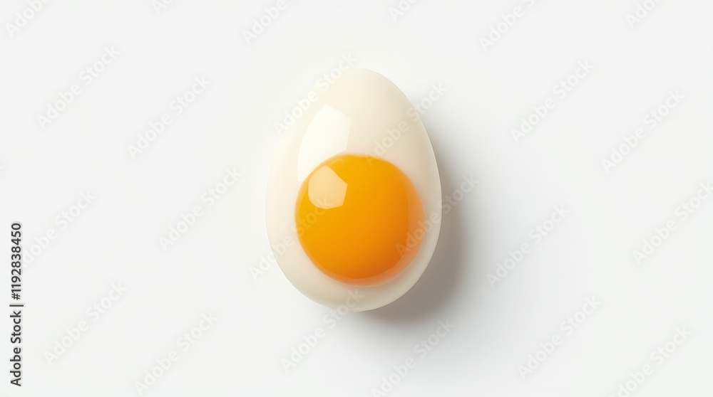 Soft-boiled egg with a shiny yolk on a plain white background Soft-boiled egg with a shiny yolk on a plain white background