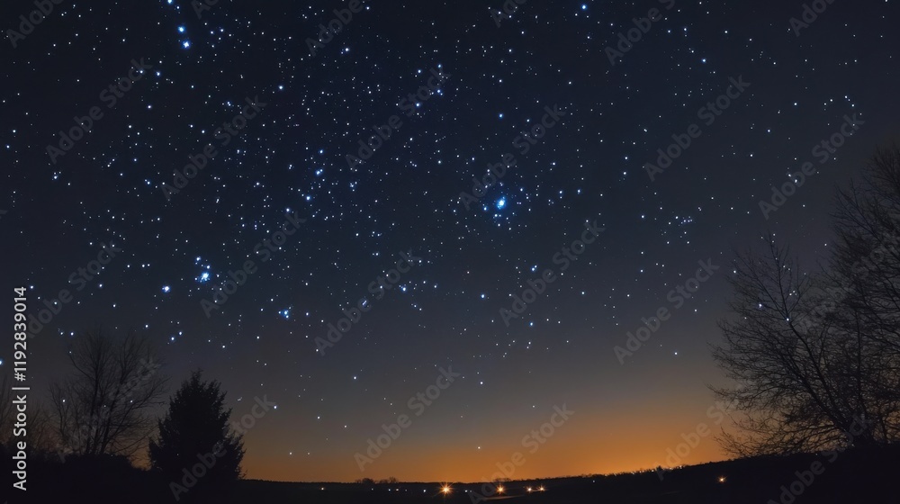 Naklejka premium Starry Night Sky Over Silhouetted Trees