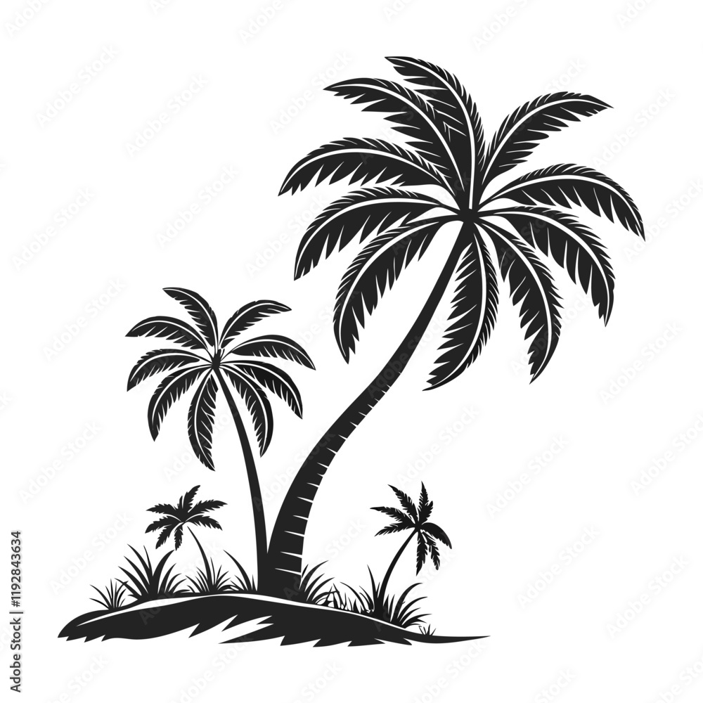 Fototapeta premium Black and White Palm Tree Illustration