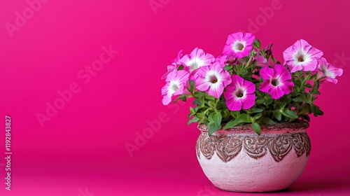 Wallpaper Mural Pink petunias bloom brightly in a decorative pot Torontodigital.ca
