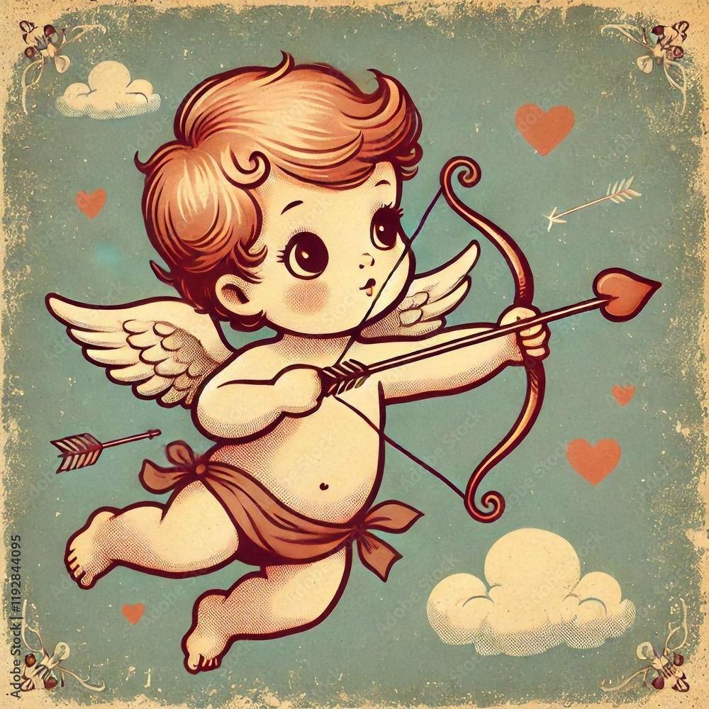 Retro little angel child cupid with bow and arrow Retro little angel child cupid with bow and arrow