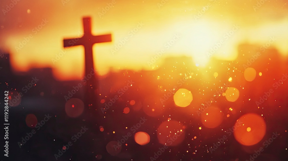 cross on blurry sunset, copy-space cross on blurry sunset, copy-space
