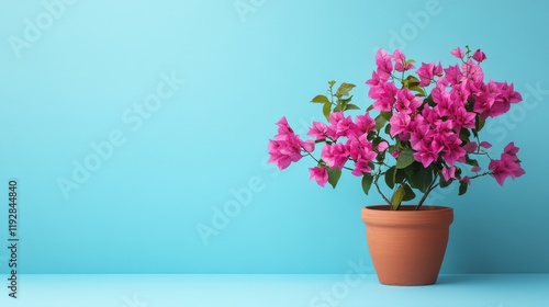 Wallpaper Mural Pink bougainvillea plant in terracotta pot against blue background Torontodigital.ca