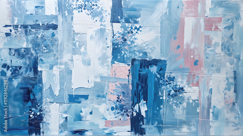Fluid Blue and White Abstract Painting with Dynamic Artistic Flow