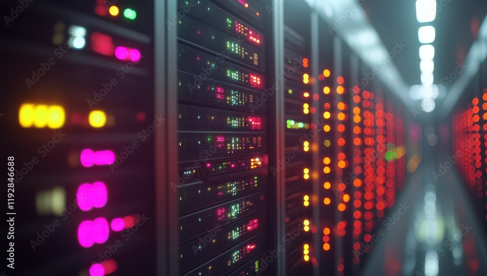 Abstract Representation of a Modern Data Center with Illuminated Server Lights in a High-Tech Environment Showcasing Advanced Technology and Digital Infrastructure Abstract Representation of a Modern Data Center with Illuminated Server Lights in a High-Tech Environment Showcasing Advanced Technology and Digital Infrastructure