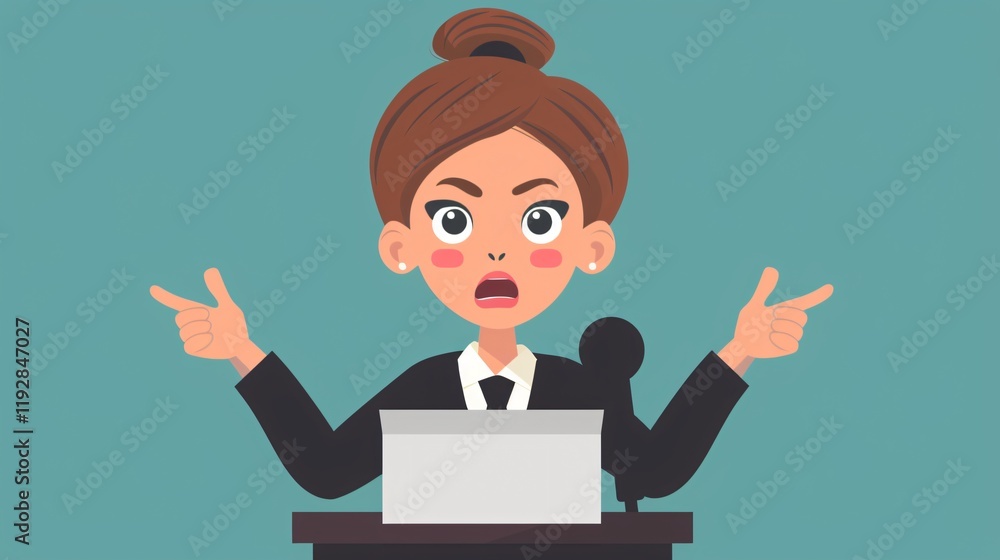 Professional Business Woman Delivering Bad Speech with Car Vector Illustration Professional Business Woman Delivering Bad Speech with Car Vector Illustration