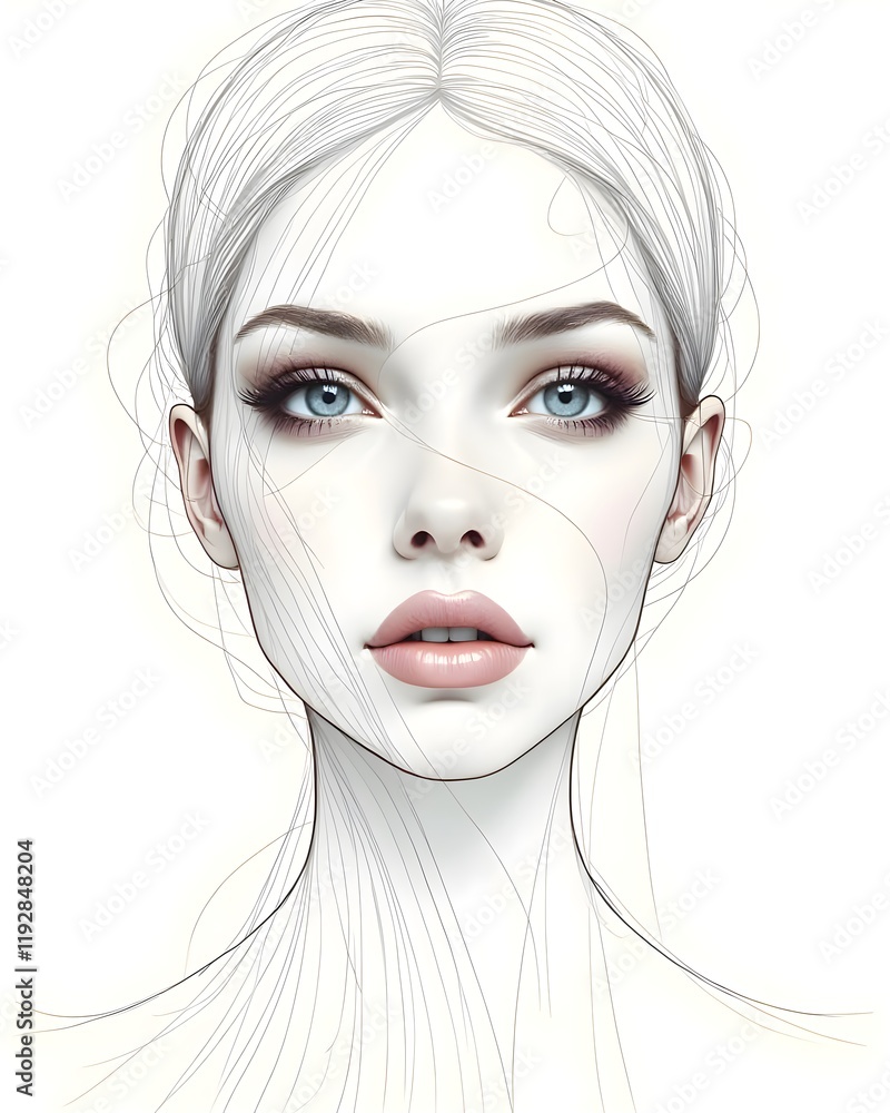 woman face composed of simple stylized lines that intertwine woman face composed of simple stylized lines that intertwine