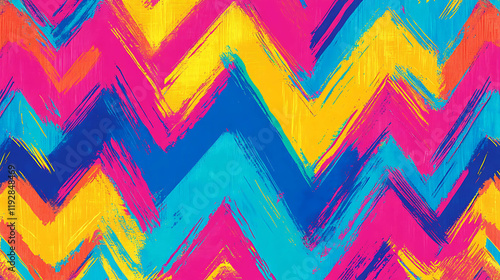 A wallpaper design featuring bold zigzag patterns in vibrant neon colors