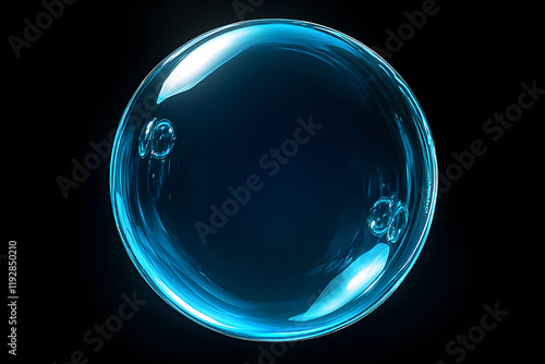 bubble on black background, Crystal glass ball sphere on dark background.