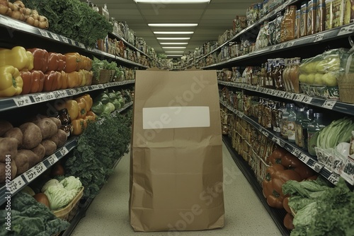 Empty Paper Bag in Grocery Store Aisle photo