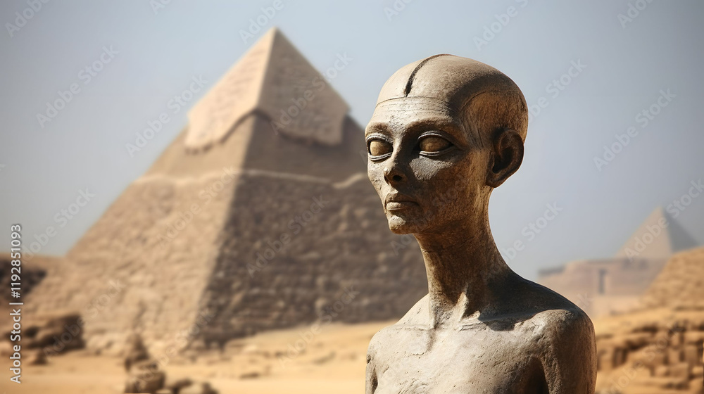 Fototapeta premium Ancient Egyptian Mysteries: Statue and Pyramids