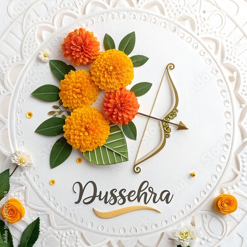 Happy dussehra with flowers photo