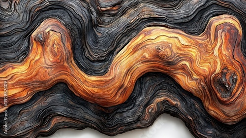 Abstract wood grain texture with swirling patterns of dark and light brown hues.