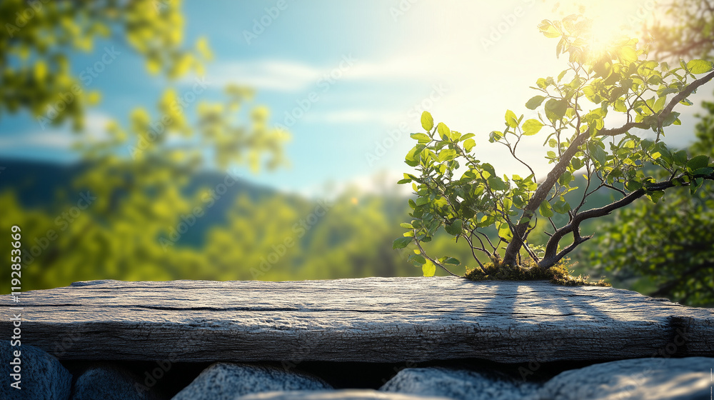 custom made wallpaper toronto digitalNatural mockup with stone platform and forest background for product display