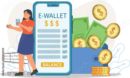 Embrace the future of transactions with this illustration of a digital wallet using face recognition and coins. It’s a modern take on secure, seamless payments.