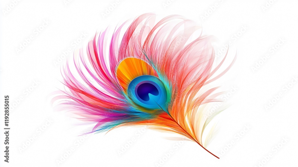 Fototapeta premium Colorful peacock feather and bird vector illustration for bright designs