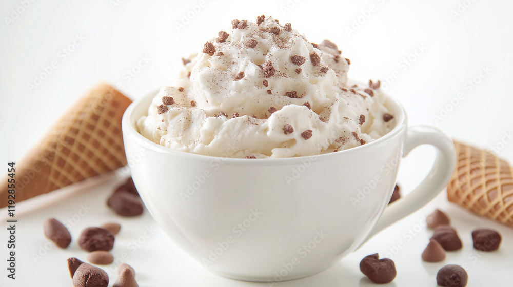 Cup of stracciatella ice cream with cones isolated on a transparent or white background Cup of stracciatella ice cream with cones isolated on a transparent or white background