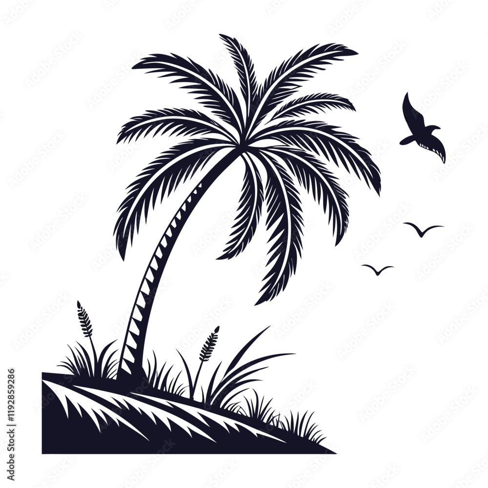 Fototapeta premium Black and White Palm Tree Illustration