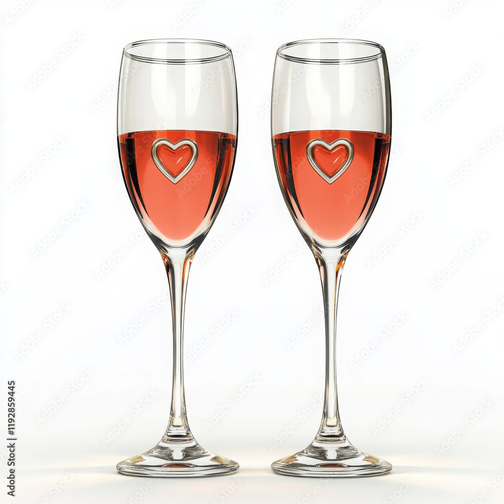 Elegant champagne flutes with heart design, perfect for celebrations Elegant champagne flutes with heart design, perfect for celebrations