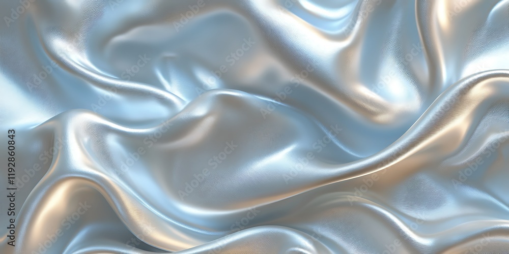 Fototapeta premium Silver silk fabric texture, elegant folds, soft light, abstract background, design element