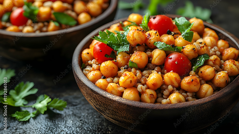 Roasted Chickpeas and Buckwheat Bowl with Tomatoes and Parsley: A Healthy and Delicious Vegetarian Meal Roasted Chickpeas and Buckwheat Bowl with Tomatoes and Parsley: A Healthy and Delicious Vegetarian Meal
